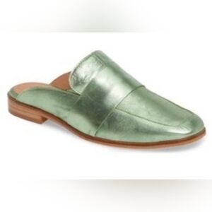 Free People At Ease Metallic Green Slip On Mules